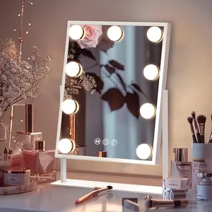 Makeup mirror with lights, Hollywood makeup mirror, with 3 color modes and 9 adjustable LED lights, USB secure power supply, 360 degree rotating magnifying touch, multiple color options