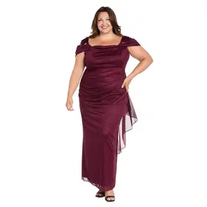 Long Empire Waist Chiffon Gown with Cowl Bodice - Plus