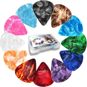 60 Pack Guitar Picks with Organizer Storage Box, 0.5 0.58 0.75 0.84 1.0 1.2mm Includes Thin Medium Heavy Thickness, Variety Colorful Celluloid Plectrums for Bass Electric Acoustic Guitars Ukulele
