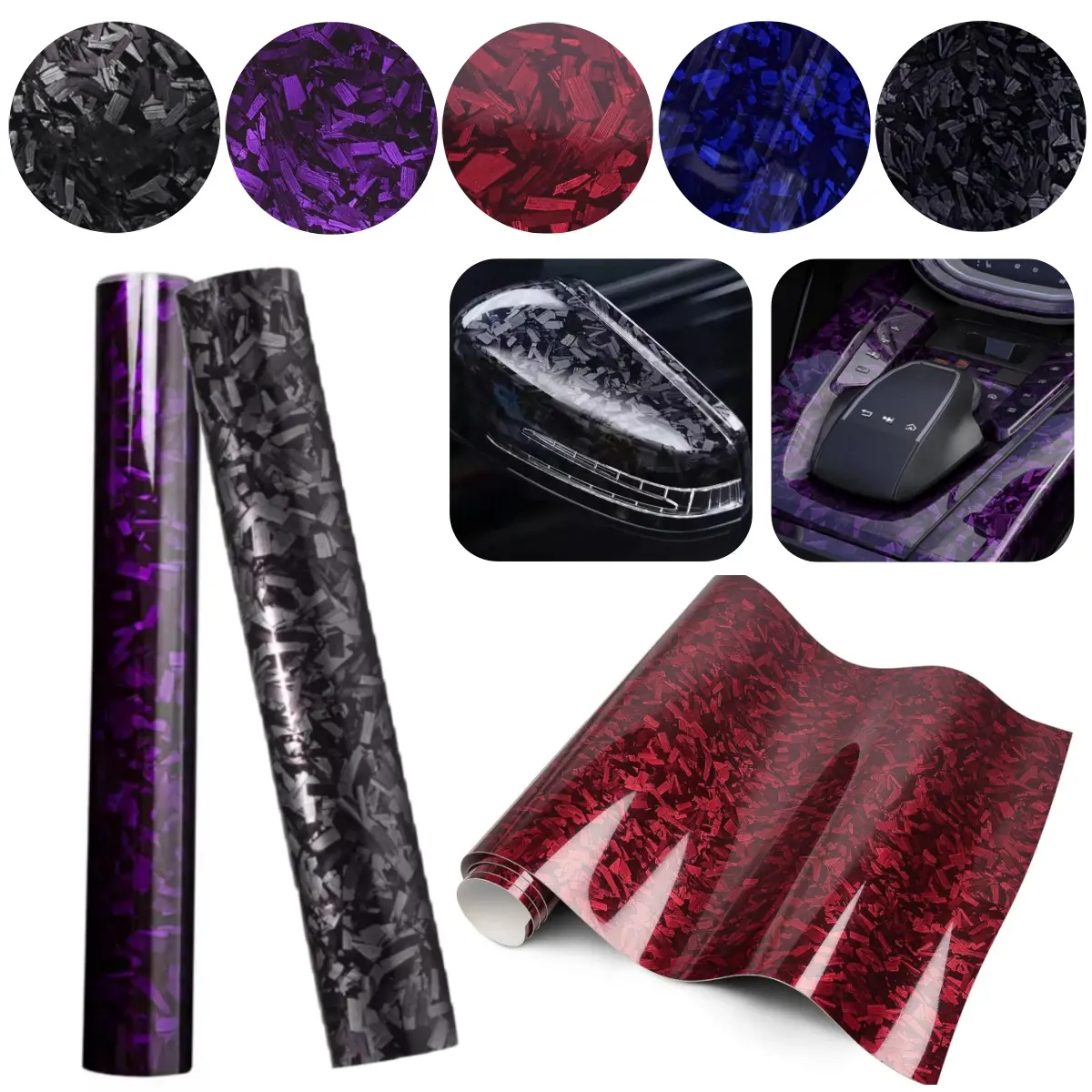 60x12 in/5x1 FT Gloss Forged Carbon Fibre Self-Adhesive Car Body Sticker Roll - Air Release Vinyl Decal for Auto Interior/Exterior, Scratch & Aging Coverage, Universal DIY Automotive Accessory