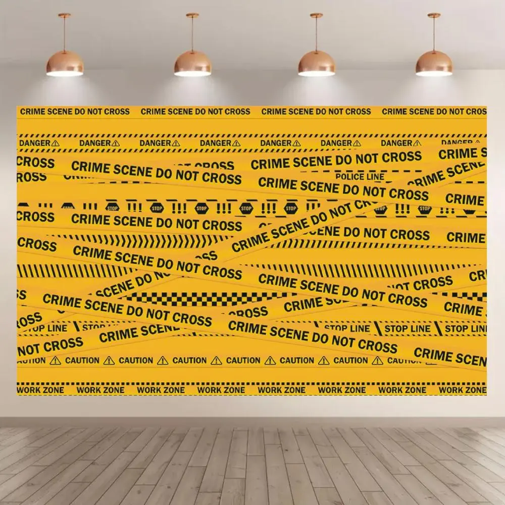1pc 2D Flat Detective-Themed Polyester Photo Backdrop - Yellow "Do Not Cross" Warning Tape with Checkered Pattern, for Crime Scene, Birthday Party Decorations & Photography Backgrounds, Photo Backdrops