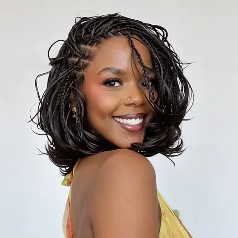 YMSGirl 10'' French Curl Bob Braided Wig | Knotless Full Lace Glueless Wig | Ready-to-Wear Pre-Cut Lace | Invisi Drawstring Cap | Lightweight Beginner-Friendly Protective Style