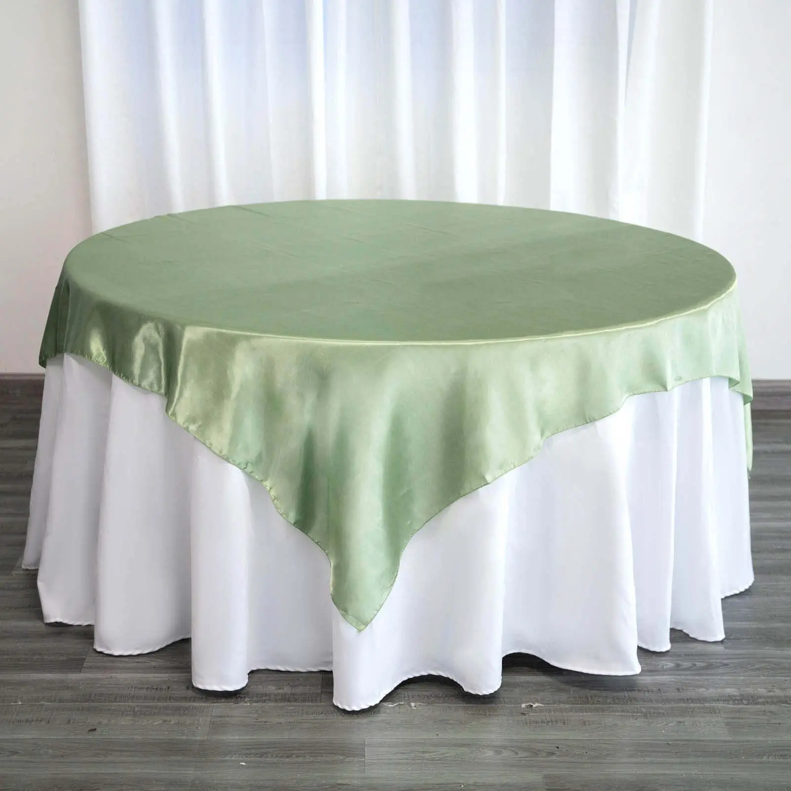 72"x72" Sage Green Solid Satin Square Table Overlay - Wrinkle Resistant, Machine Washable Modern Household Textile Tabletopper for Wedding, Party Decorations