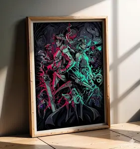 [SALE UP TO 40%] Mythic Underworld Heroes Wall Art, Greek Mythology Neon Poster, Dark Fantasy Video Game Style Decor, Prince of Hell Gaming Room Print.
