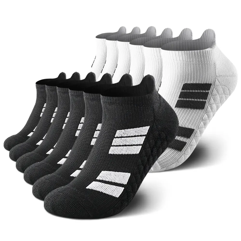 10-12 Pairs Low Cut Socks for Adults, Combed Cotton Cushioned Running & Casual Socks with Anti-Slip Grip, Sweat-Absorbing for All Seasons Crewsocks, Cushion Quarter Socks, Sports Athletic Socks