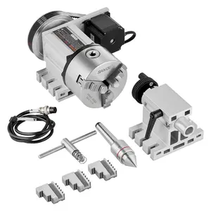 VEVOR Dividing Head,  K11-100mm 3-Jaw Chuck, CNC Router Milling Machine Rotational Axis 4th Axis A Axis Indexing Head, 2.6"/65 mm Center Height MT2 Tailstock 6:1 Gear Ratio, Universal for Engraving