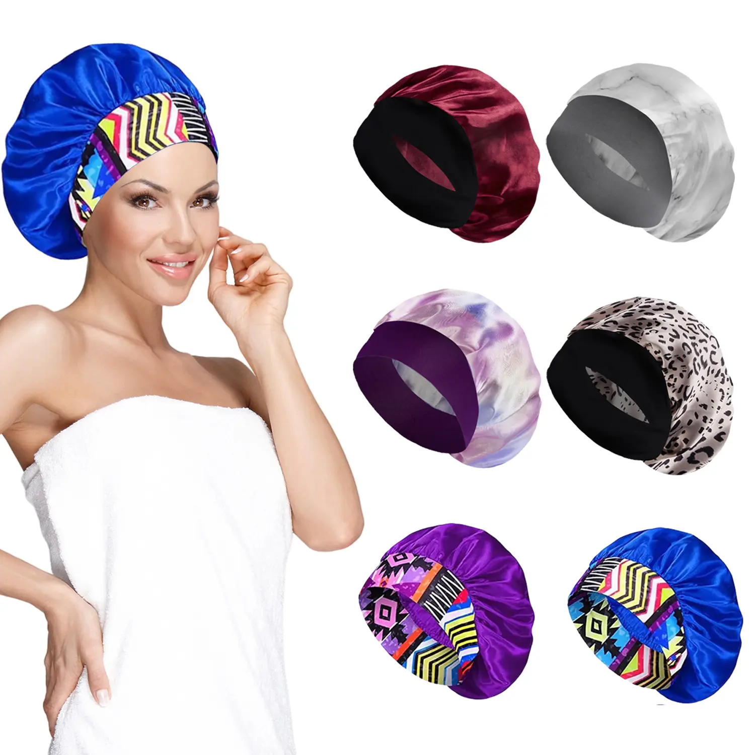 6-Pack Women's Silky Satin Head Scarf Sleeping Bonnet – Breathable Hair Wrap Cap for Comfort and Hair Protection