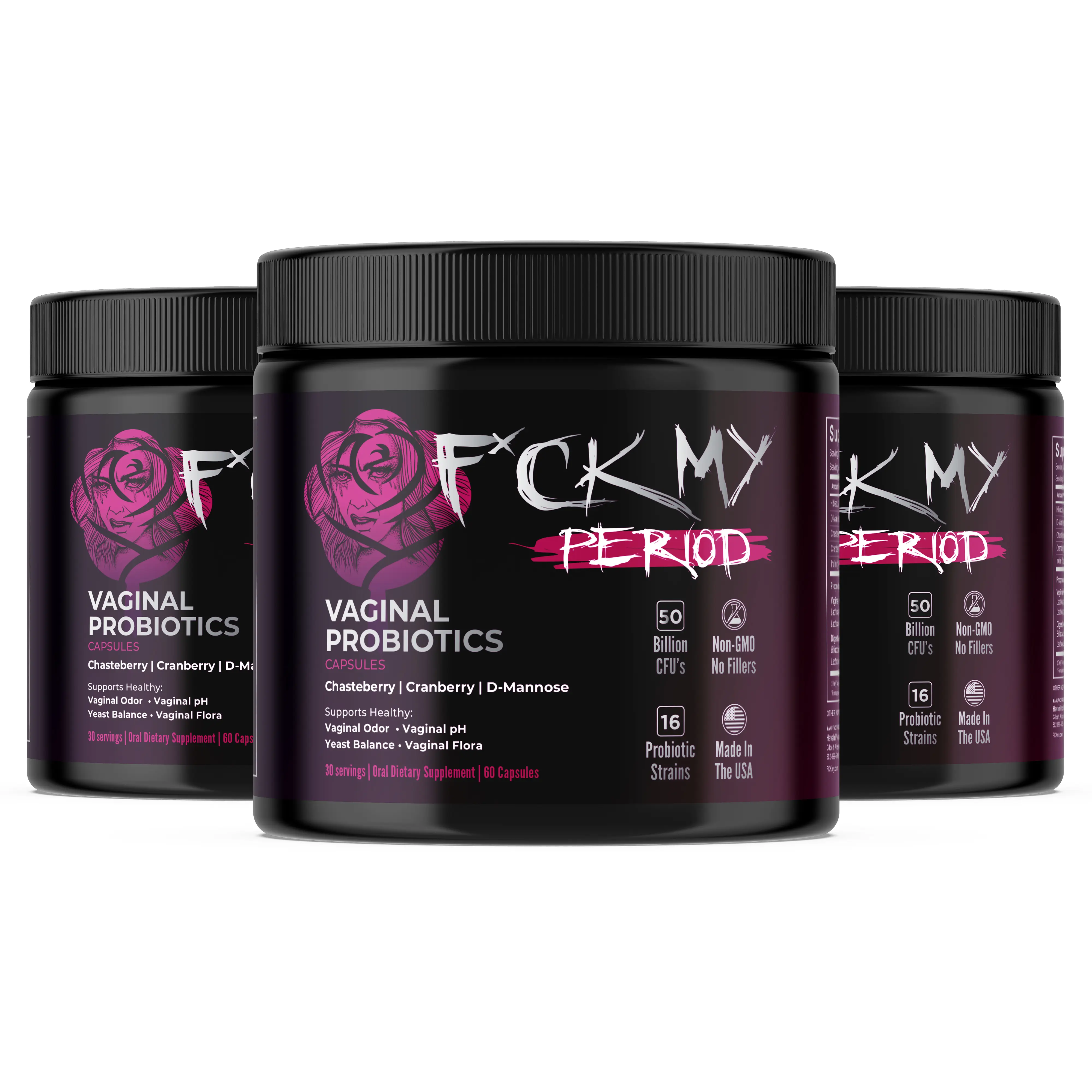 (3 Pack) Fck My Period All-In-One Women’s Probiotics & Prebiotics for pH Balance, Urinary & Vaginal Health with Cranberry & D Mannose, 50 Billion CFU