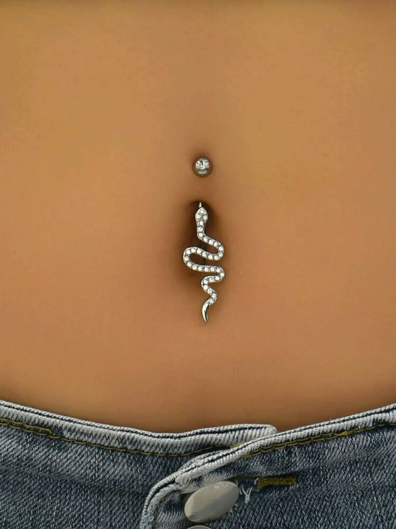 Silver Color Copper Snake Belly Button Ring with Rhinestones, Body Piercings, Body Jewellery, Sexy Navel Piercing Body Jewelry for Women, Perfect Gift for Valentine's Day, Christmas, Parties
