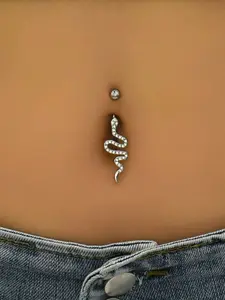 Silver Color Copper Belly Ring with Rhinestones, Sexy Navel Jewelry for Women, Perfect Gift for Valentine's Day, Christmas, Parties