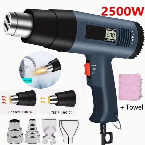 2500W Multifunctional Electric Heat Gun - Home DIY Tool for Crafters, Home Use, DIY Projects with 2 Temperature Options, Fast Heating, Control & Precision, Plastic Bending & Shaping, Paint Removal