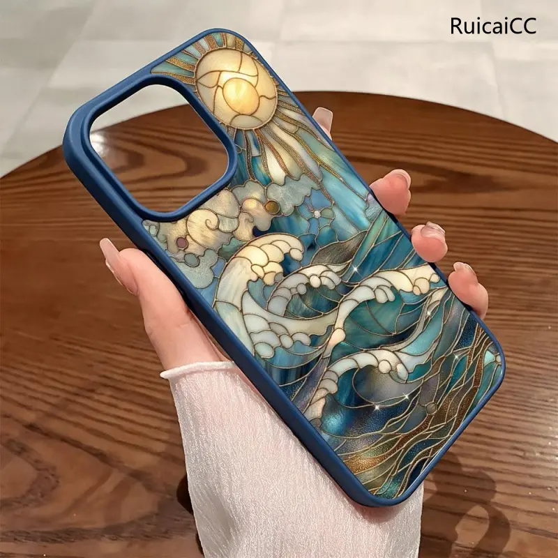 Premium Magnetic Phone Cases for iPhone11/12/13/14/15/16//17/Air/promax/Plus Art Sea Waves Sun Totem y2k cased MagSafe Ready, Anti-Fall, Springtok and Ultra-Thin Design | Perfect for Everyday Use Protector Aesthetic Screen Protector
