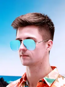 Men's Vintage PC Plastic Frame Classic Pilot Fashion Glasses with Line Decor, Outdoor Sports Cycling Eyewear, Includes Strap Gift Packaging