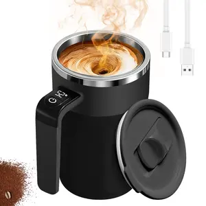 13.5oz Rechargeable Self-Stirring Mug, Black 316 Stainless Steel Insulated Tumbler with Temp Display, Minimalist Office Desk Tech Gadget