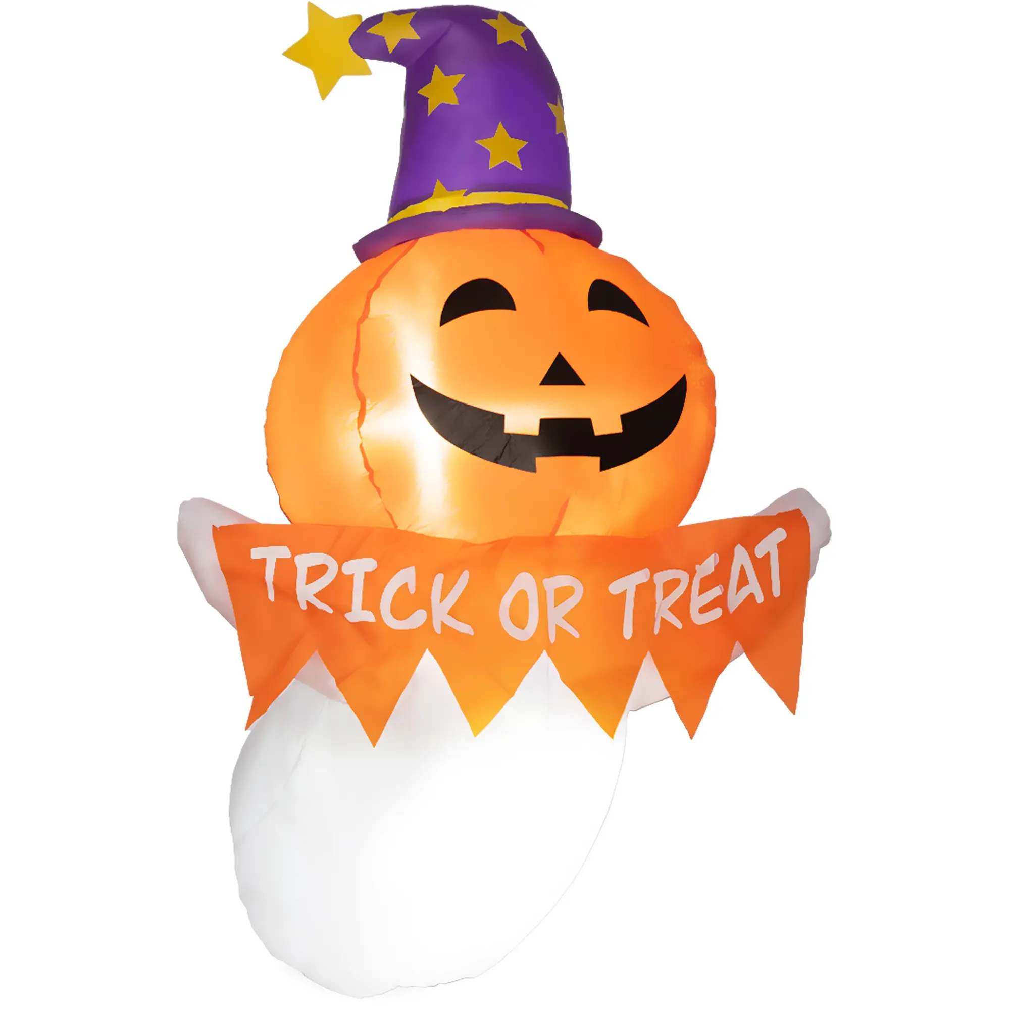 Orange Face Ghost Inflatable for Halloween Window Decoration 41 Inch Tall Built in LEDs for Night Visibility Easy Setup Plug In Blows Up Instantly for Home Party