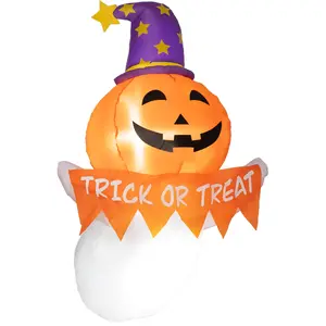 Orange Face Ghost Inflatable for Halloween Window Decoration 41 Inch Tall Built in LEDs for Night Visibility Easy Setup Plug In Blows Up Instantly for Home Party