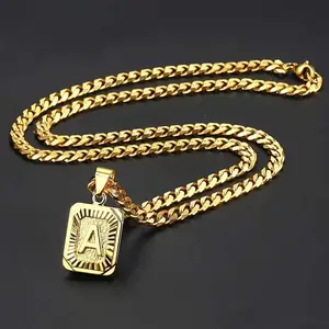 Cuban chain figaro chain square English capital letter pendant necklace