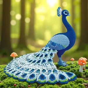 flash card 5684 Blue Peacock Building Blocks, Party Games, DIY Crafts, Stress-Relief Blocks, Company Reception Desk, Living Room and Study Decorations, Holiday Gifts, Christmas Eve Gifts, Christmas Friend Gifts, Easter Gifts