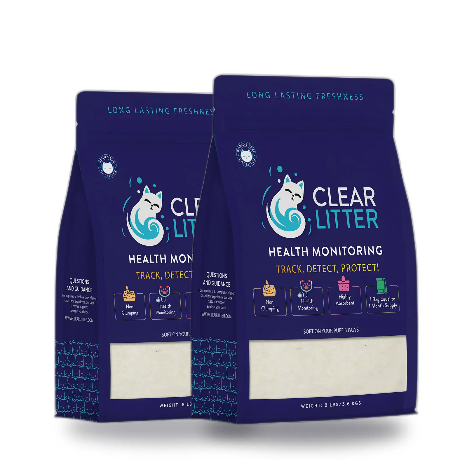 Clear Litter Health Monitoring Crystal Cat Litter 2-Pack — Color-Changing pH Indicator Crystals, Dust-Free Silica Gel, 2 x 8 lb Bags (16 lb Total)