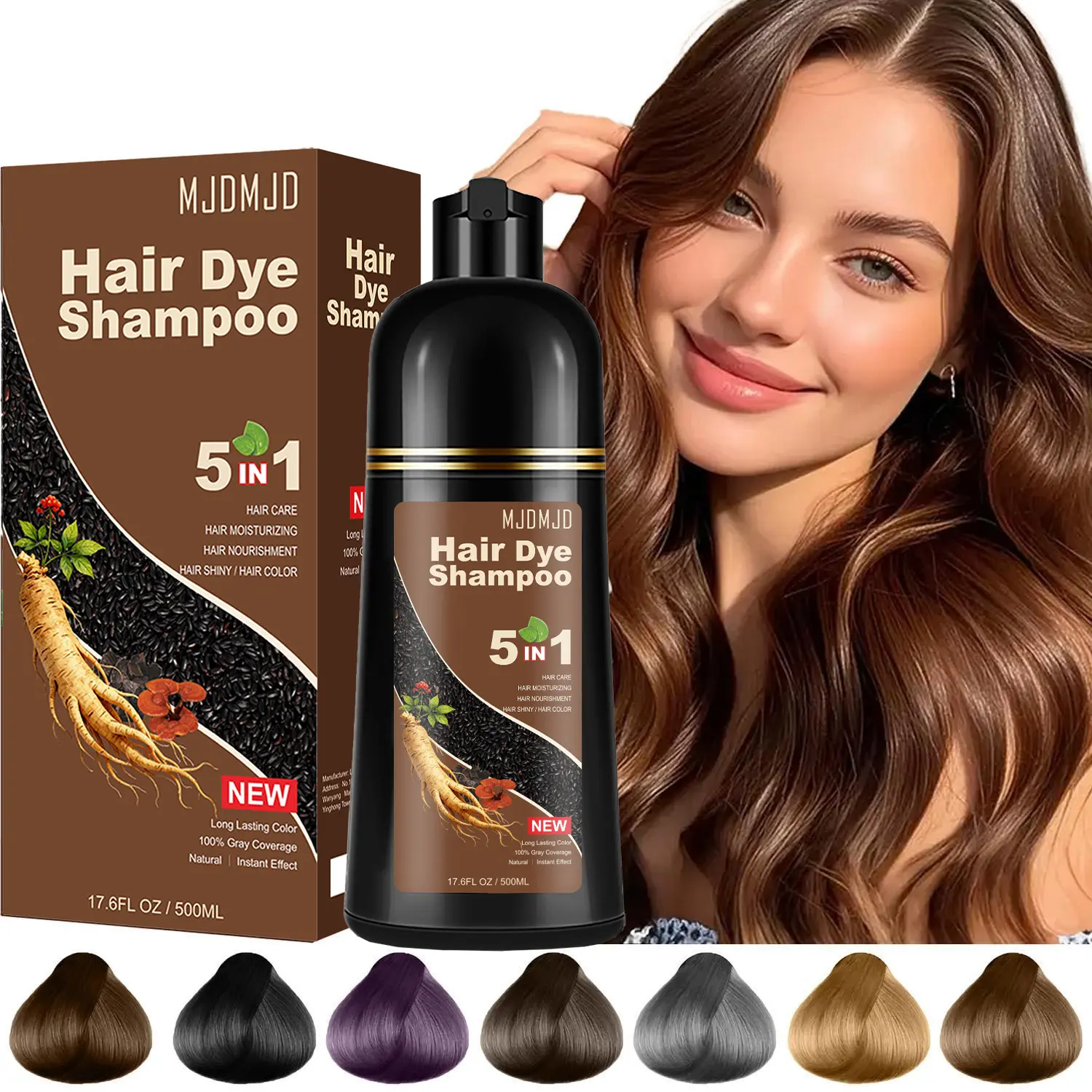 Dark Chocolate Hair Dye Shampoo, 5-in-1 Hair Color Shampoo for Gray Hair Coverage for Women & Men, Natural Brown Shampoo Hair Dye Colors Hair in Minutes, Natural Color Depositing Conditioner, Shampoo Tinte Para El Cabello, Champu Para Canas