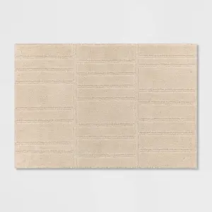 2'6"x3'8" Washable Uneven Blocks Accent Rug Tan - Threshold