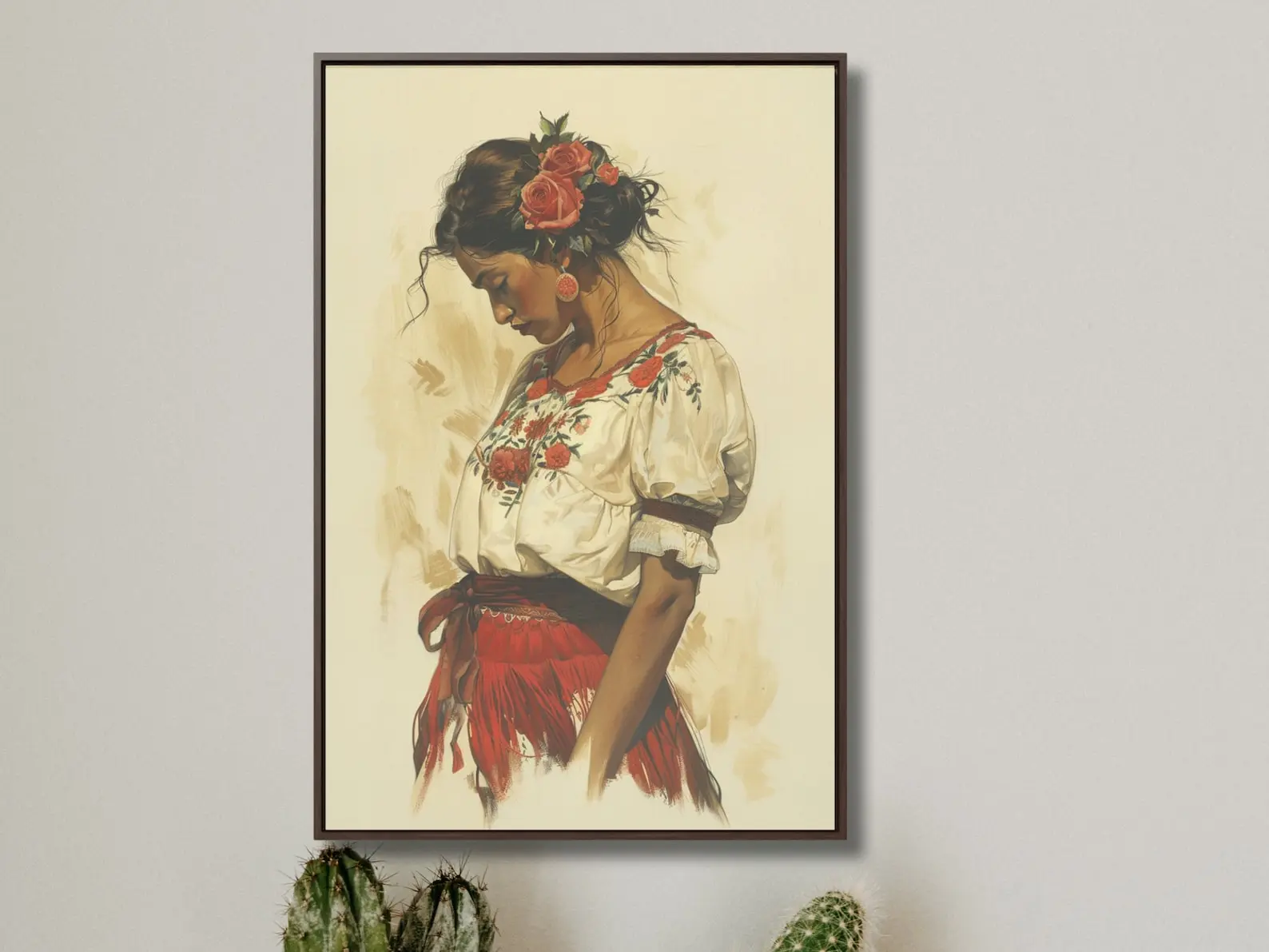 Mexican Floral Art Print, Romantic Vintage Style Wall Decor, Southwestern Latina Wall Art, Rustic Mexico Home Decor for Bedroom