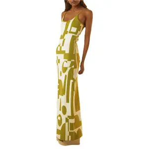 Women Knitted Dress, Color Patchwork Sleeveless Scoop Neck Strappy Bodycon  for Ladies, S/M/L
