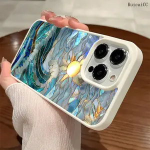 Premium Magnetic Phone Cases for iPhone 11-17 Pro Max Ocean Totem Sun Waves Y2K Cased MagSafe Ready Anti-Fall Springtok Ultra-Thin TPU Cover Shockproof Protection Aesthetic Christmas Cartoon Theme Cellphone Casing Protector Protective Smartphone White