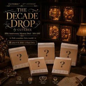 CUTEBEE $9.9 Mystery Box Deal – 10th Anniversary DIY Book Nook Kit, Random LED Miniature Dollhouse, Surprise Gift for Makers