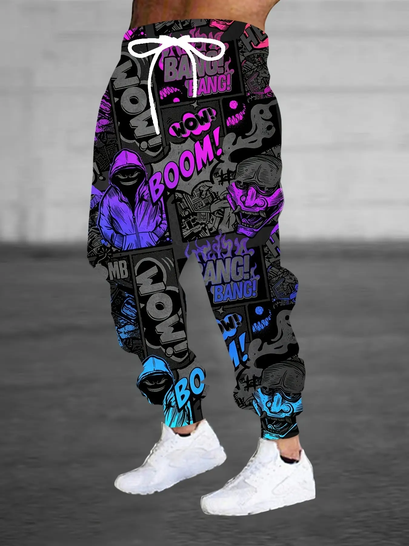 Men's 3D Halloween Comic Letter Print Joggers, Casual Long Trousers, Natural Waist, Plain Pattern, All Seasons, Fitted Y-Type
