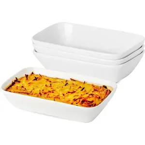 13.5oz Ceramic Small Baking Dish 4 Pack, 7 × 4.3 x 1.5 Inch Rectangle Baking Dish for Oven, Small Rectangle Ramekin, Individual Portion Casserole Dishes in Microwave Air Fryer Toaster Oven