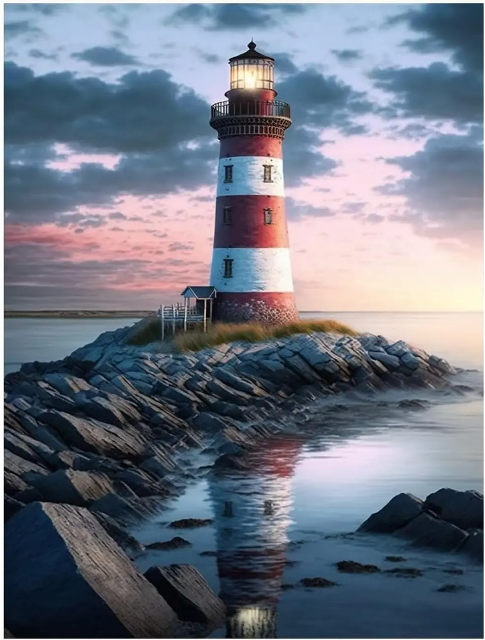 Beach and Lighthouse 5D Diamond Art Kits for Beginner DIY Full Drill Diamond Dots Crystal Craft Kits for Home Wall Decor Gifts Ocean Coastal Seaside