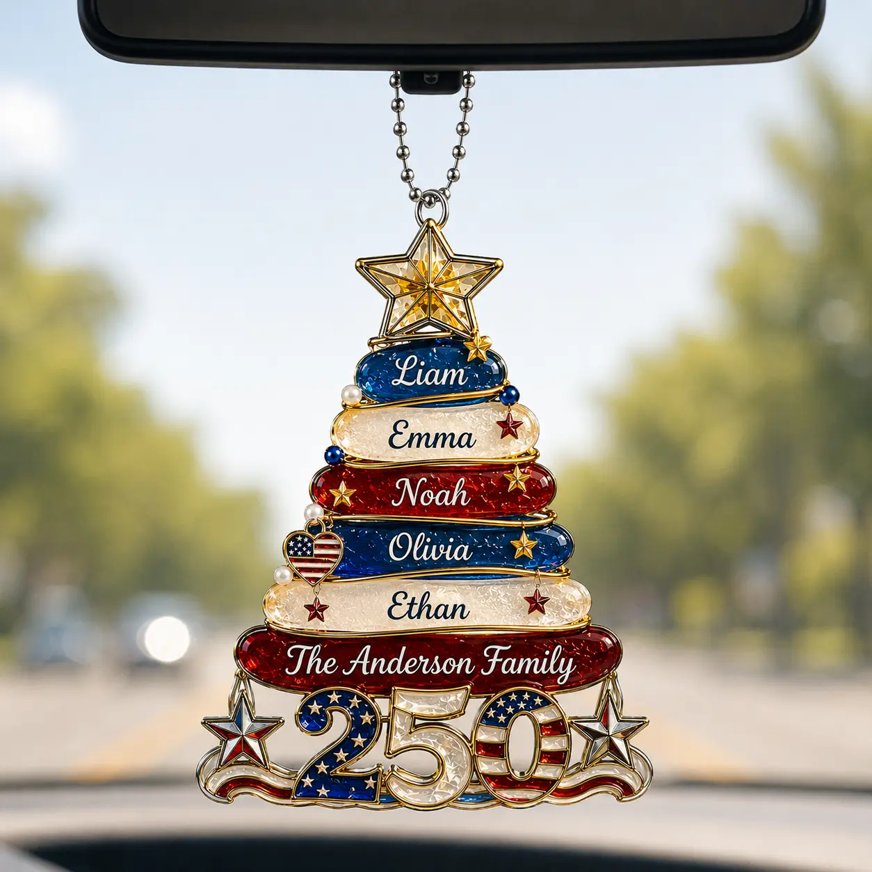 2026 Personalized USA 250th Anniversary Christmas Ornament - Custom Family Name, Festive Home Christmas Decoration