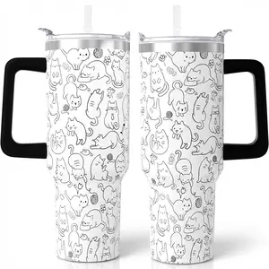 Cat Lover 40oz Insulated Stainless Steel Tumbler with Handle & Straw Lid, Cup Holder Friendly Travel Coffee Mug, Leak-Resistant Large Capacity Gift for Women & Men