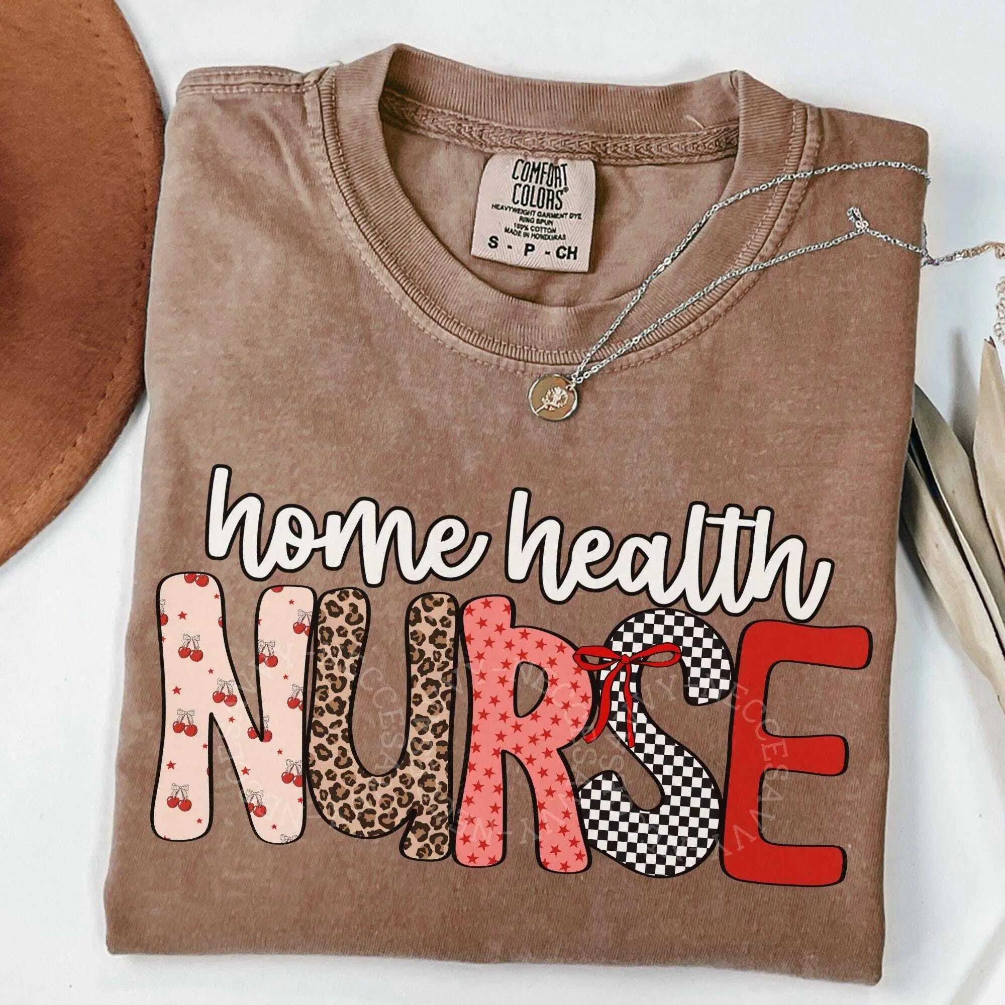 Home Health Nurse Shirt, Comfort Colors Home Care Nurse Tshirt,  Leopard Home Health RN T-shirt Fabric Top