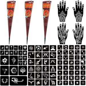 Moricher Temporary Tattoo Kits 3 Henna tattoo cones 101 Stencils Semi Permanent Tattoo Markers Jagua Gel for Women Men Kids DIY Art Painting Party Gifts