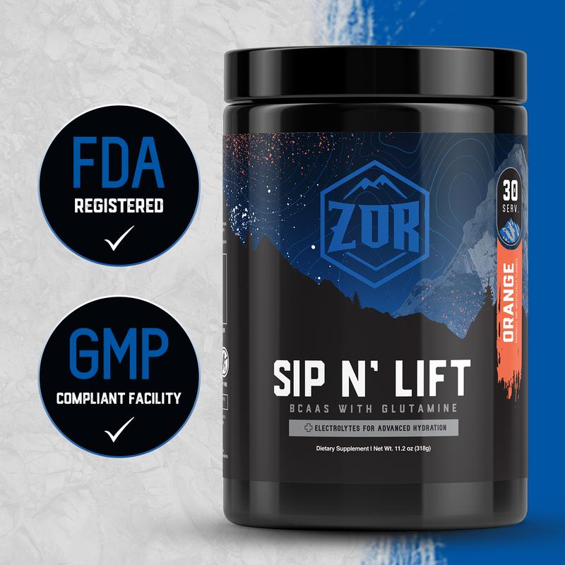 Zor Labs Sip N' Lift BCAA Powder with Glutamine & Electrolytes - Amino Acids Supplement for Intra Workout Hydration & Post Workout Recovery - Branched Chain Amino Acids (BCAAs)