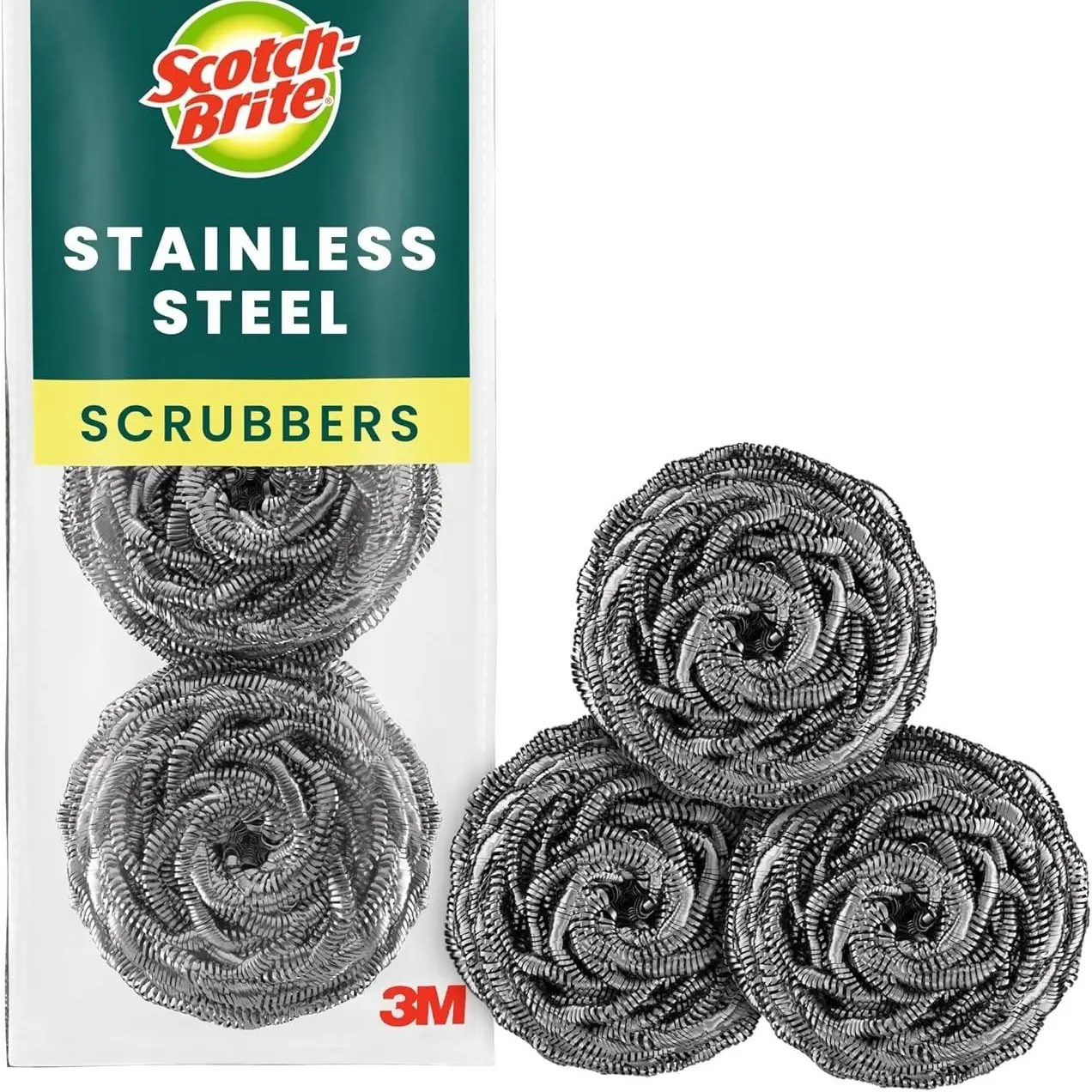 Heavy Duty Stainless Steel Scrubbers - Rust Resistant Metal Scouring Pads for Pots, Pans & Kitchen Cleaning (3-Pack)