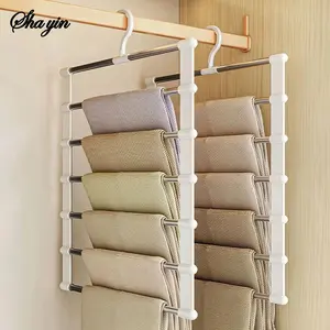 Foldable Multi Layer Pants Hanger Non Slip Clip Design Space Saving Wardrobe Organizer Collapsible Hanging Rack Practical Trousers Storage Home Closet Essential Gadget