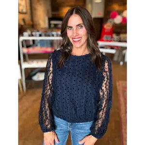 Holiday Nights Navy Mesh Sleeve Blouse