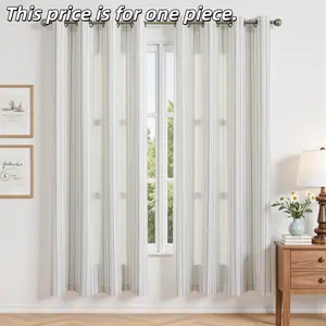 1PC Modern Striped Linen Curtain, Light Filtering Drapes for Living Room and Bedroom, Semi-Transparent Privacy Curtains