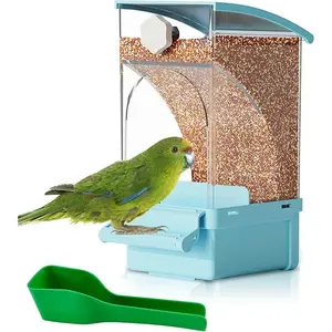 Automatic No-Mess Bird Cage Feeder Clear Acrylic Seed Food Holder with Perch for Small Birds