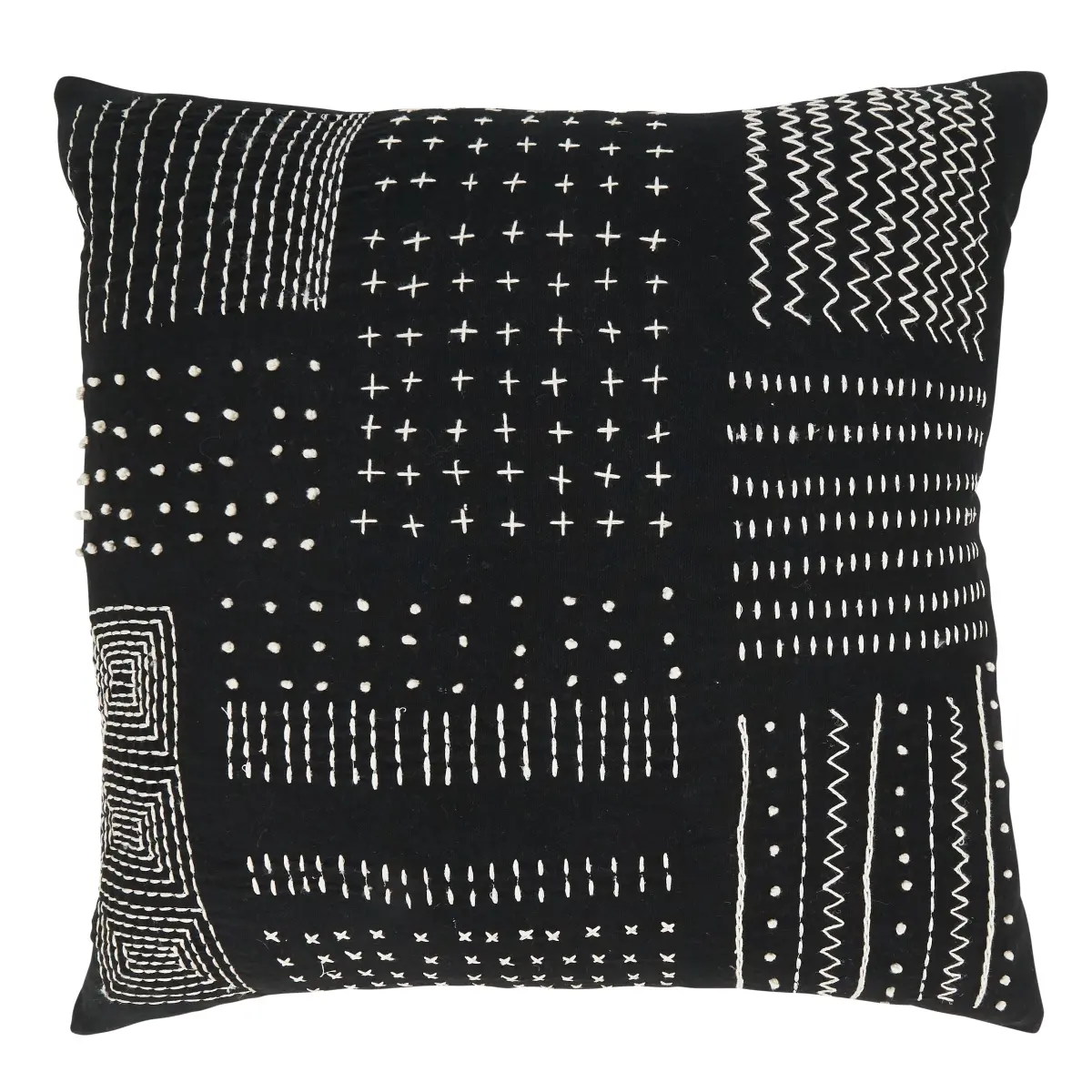 212 MAIN 20 in. Square 100% Cotton Tribal Treasures Embroidery Poly-Filled Throw Pillow, Black, Cultural Art Tribal Motifs, Embroidered Detail