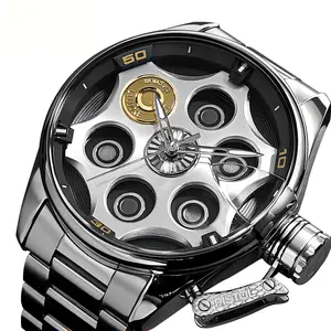 Black Bullet Shell Inspired Men's Quartz Watch, Unique Industrial Casing‑Style Dial Design, Stainless Steel Band, Waterproof Unisex Statement Wristwatch For Streetwear & Daily Wear outdoorfun