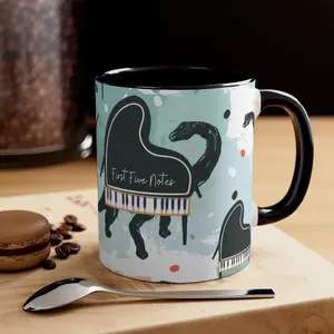 Piano-saurus Musical Ceramic Mug with Color Inside,  Musical Gift, 11oz Coffee Colorful