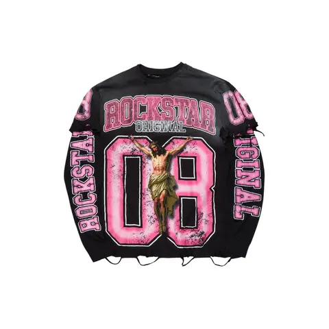 Tariqa Black Double Layer Graphic T-Shirt