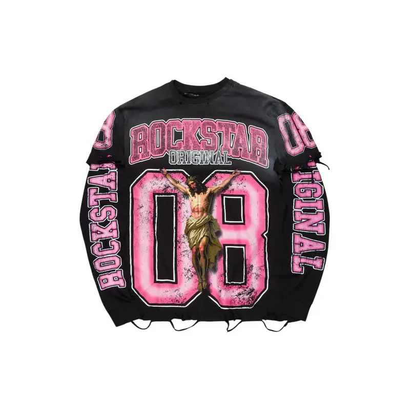 Tariqa Black Double Layer Graphic T-Shirt