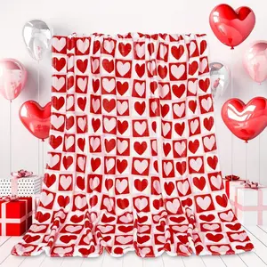and Heart Checkered Flannel Blanket, Soft Warm Cozy Nap Blanket, Sofa Chair Bed Office Use, Valentine's Day Decor, All Seasons