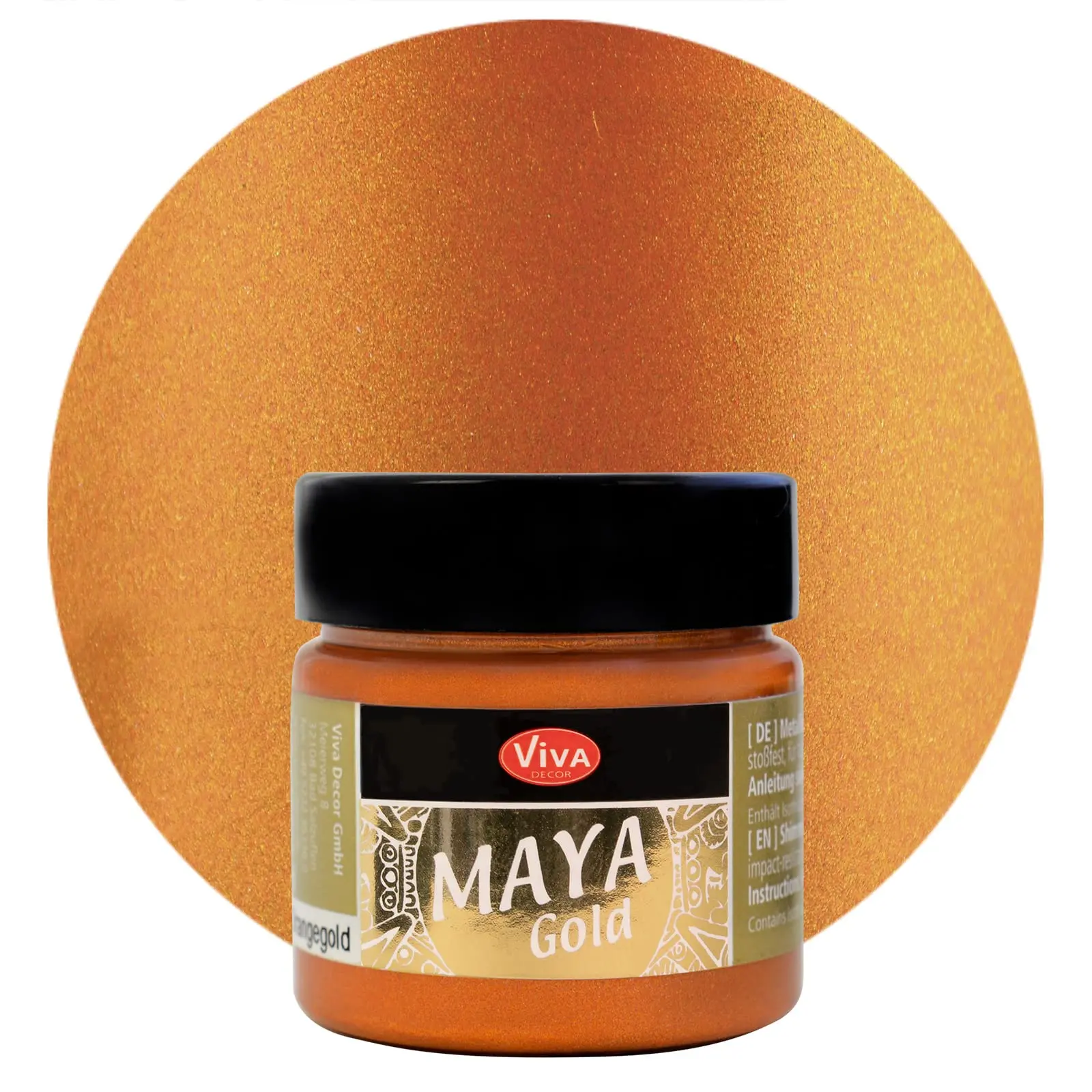 Viva Decor Maya Gold (Orange Gold) Dynamic Metallic Acrylic Paint - 1.52 Fl Oz, Rich Pigmentation, Exceptional Versatility, Adaptable to Various Materials Including Porcelain, Impact-Resistant, Smudge-Proof, Weatherproof for Long-Lasting Creative Works, D