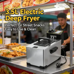 1pc Electric Deep Fryer 3.5L Small Capacity Single Tank Oil-Saving Countertop Fryer 2000W 110V 60-200°C Temp Control US 3-Prong Plug Portable Frying Machine for Fried Chicken Fries Donuts Snacks Home Commercial Restaurant Food Truck